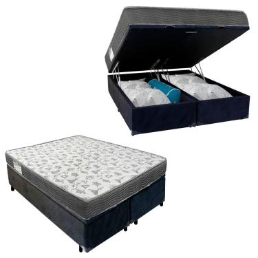 Imagem de Cama Box Baú Casal Bipartido Suede + Colchão De Espuma D33 - SerenePrime - 138cm