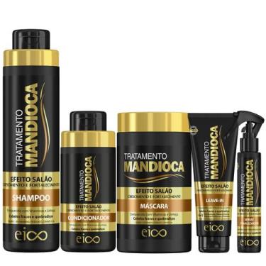 Imagem de Kit Eico Mandioca Shampoo 800ml Condicionador 450ml Máscara 1Kg Leave-