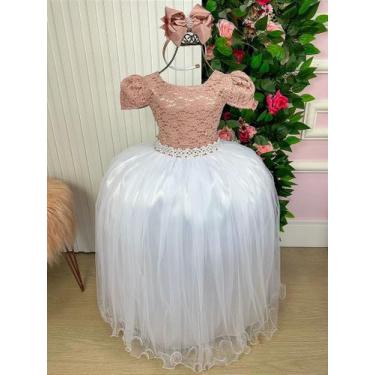 Imagem de Vestido Longo Mari com Peito Rendado em Rosa e Saia Branca - Enjoy, To