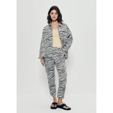 Imagem de Calça Feminina De Sarja Reta Animal Print Hering + Livia, 034, Preto