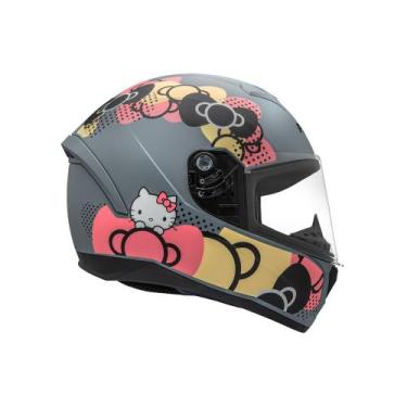 Imagem de Capacete Moto Fechado Peels Hello Kitty Hk Ribbon, Cinza Fosco com Ros