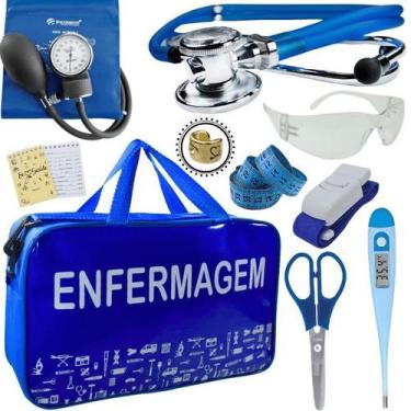 Imagem de Kit Bolsa Aparelho de Pressão Esfigmomanômetro Enfermagem Incoterm, Az