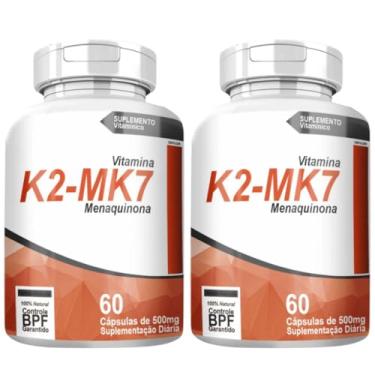 Imagem de Vitamina K2-MK7 Menaquinona, 120 Cápsulas, 500mg - 2 Frascos