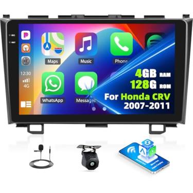 Imagem de Rádio estéreo automotivo 4G + 128G para Honda CRV 2007-2011, Android 15, com CarPlay sem fio, Android Auto, tela sensível ao toque IPS de 9 polegadas 1280 x 720P, Bluetooth5.0, GPS, WiFi, câmera