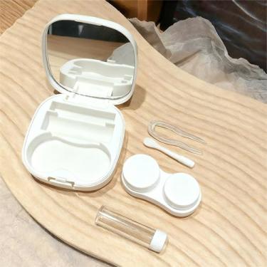 Imagem de Estojo de lente de contato portátil com espelho e recipiente de solução, adequado para uso diário quando estiver fora de casa, branco