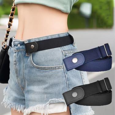 Imagem de 2 peças de cinto elástico sem fivela para homens e mulheres, cinto elástico invisível sem fivela com ajuste ajustável, cintura confortável para jeans, calças, viagens e uso diário, preto, azul