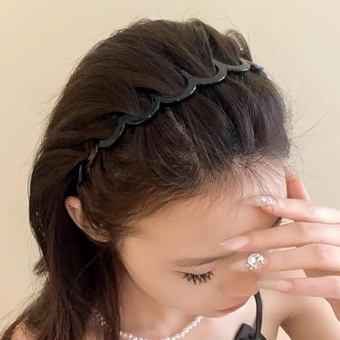 Imagem de Bandanas de cabelo onduladas cor sólida dentada antiderrapante para mulheres acessórios de cabelo para lavagem de rosto, preto