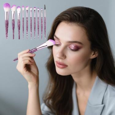 Imagem de Conjunto de pincéis de maquiagem de cristal de 10 peças – pincéis cosméticos com alça de glitter para sombra, mistura, destaque e contorno – ferramentas de beleza elegantes para iniciantes e