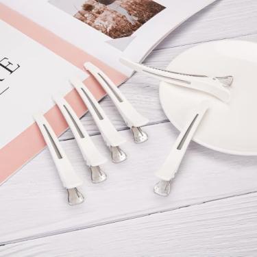Imagem de Grampos de cabelo para corte de estilo, grampos de cabelo de qualidade de salão para mulheres estilo e corte, sem vincos grampos de cabelo com bico de pato com faixa de silicone, branco 11 cm - 6