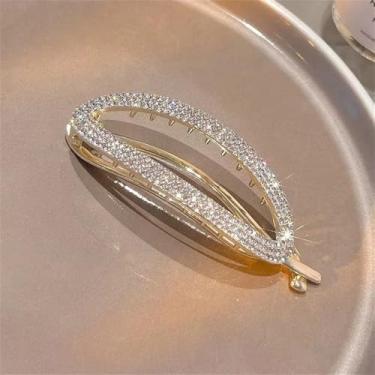 Imagem de Acessórios de cabelo feitos à mão para mulheres e meninas presilhas de cabelo prendedores de rabo de cavalo acessórios de cabelo strass em forma de banana garras de cabelo (A)