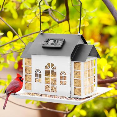 Imagem de Alimentadores de pássaros para pendurar ao ar livre, alimentador solar de pássaros com gaiola dupla de sebos, alimentador de pássaros cardeal grande, decoração de jardim