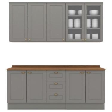 Imagem de Cozinha Modulada 200cm Ce854 Americana Cinza Nature Henn - MÓVEIS HENN