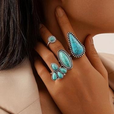 Imagem de Anéis ocidentais femininos turquesa joias ocidentais elegantes acessórios turquesa para mulheres
