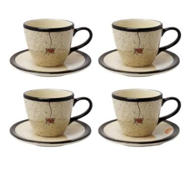 Imagem de Xícaras de café e chá em formato de coração, com design requintado em cerâmica e pires.(4 unidades)