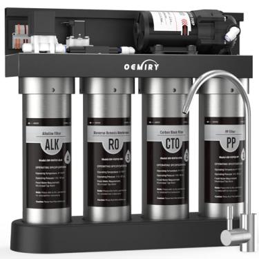 Imagem de OEMIRY Sistema De Osmose Reversa Alcalina Uv, Aço Inoxidável, 500 Gpd, Filtro Água Ro Sem Tanque, Remineralização 8 Estágios, Filtragem Sob A Pia Com Torneira 2:1, Puro Para Drenar