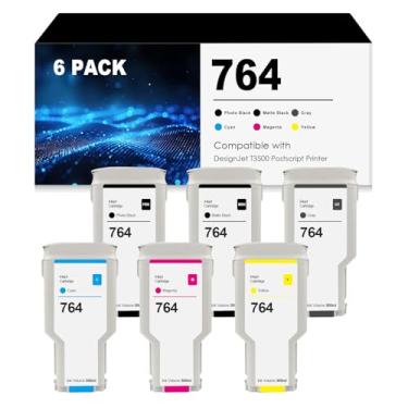 Imagem de Cartuchos de tinta 764 compatíveis com HP 764 HP764 para C1Q16A C1Q17A C1Q18A C1Q13A C1Q14A C1Q15A para DesignJet T3500 Postscript Printer Photo Photo Black Matte Black Red Cyan Magenta Yellow 300-ML