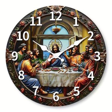 Imagem de Relógio de parede Last Supper Non-Ticking Silent 30 cm de madeira - yi