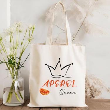 Imagem de Aperol Queen Sacola de lona feminina Aperol Gifts Bolsa de ombro reutilizável para compras, férias, viagens, trabalho, praia, bolsas