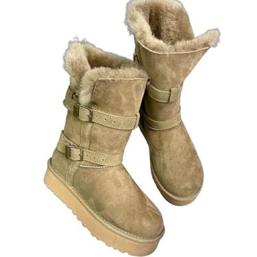Imagem de Archicolor Moda feminina vintage sapatos nórdicos minimalistas botas de neve pele de carneiro botas de cano curto sapatos quentes de lã australiana, Caqui, 38
