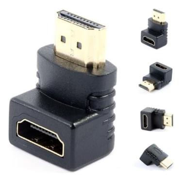 Imagem de Kit Adaptador HDMI 90 Graus, Conector Macho para Fêmea, Compatível com TV Full HD 4K, 5 Peças, Dimensões 2.0x1.6x2.0cm, Preto
