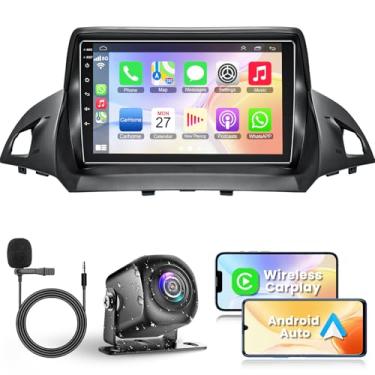 Imagem de Rádio de carro para Ford Escape 2013-2019 | Suporte sem fio Apple Carplay Android Auto | Navegação GPS | Unidade de cabeça Bluetooth FM com tela sensível ao toque Android 13 9 polegadas | Câmera