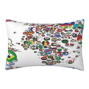 Imagem de Jophyse Capa de almofada decorativa Polandball Countryball Mapa do Mundo 25,4 cm x 50,8 cm Capas de almofada decorativas para decoração de casa, sala de estar, quarto, dormitório, sofá
