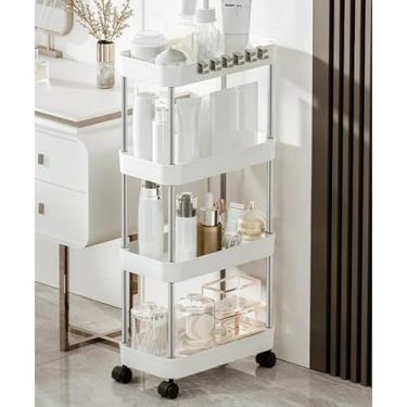 Imagem de Armário Carrinho Organizador Com 4 Camadas Com Rodinhas Cozinha Banheiro Quarto Lavanderia(BRANCO,p)