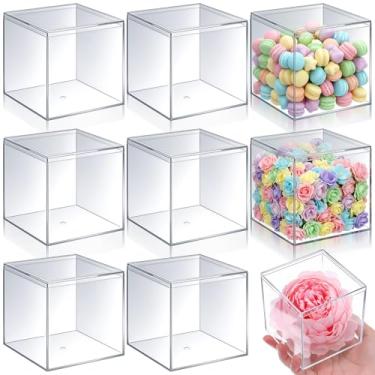 Imagem de Meyeyaia 8 peças, pequena caixa de acrílico transparente, mini caixa de acrílico transparente com tampa, recipientes de armazenamento para casa, joias, doces, brinquedos, presente (quadrado, 8 x 8 x 8