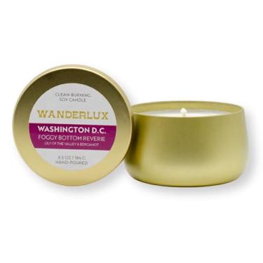 Imagem de Vela de soja Washington D.C. Foggy Bottom Reverie Candle – Coleção Washington DC – Despejada à mão nos EUA, bergamota e lírio do vale, lata de latão com tampa, 184 g