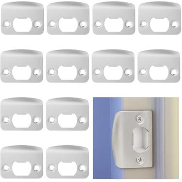 Imagem de Pacote com 12 placas de aço inoxidável de borda completa, placas de reforço de canto redondo prateadas, perfeitas para portas e fechaduras de madeira