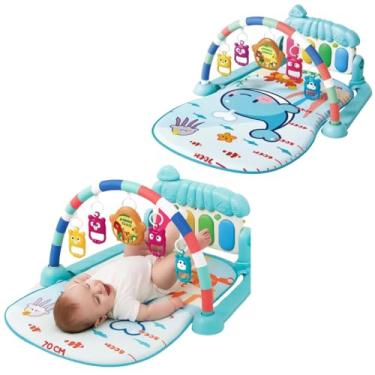 Imagem de Tapete de Atividades Musical para Bebê com Piano Interativo, Azul, Arco com Brinquedos Pendurados, Desenvolvimento Infantil