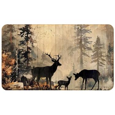 Imagem de WARDOS Tapete rústico de campismo de veado da floresta, tapete de casa de fazenda, animais selvagens, natureza, paisagem, entrada interna e externa, tapetes de boas-vindas de acampamento vintage para