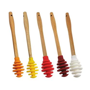 Imagem de KICHOUSE 5 molhos de mel de silicone, colheres antiaderentes para pote de mel, molho de xarope reutilizável, cores sortidas, ideal para misturar e servir mel