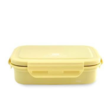 Imagem de LIVING CREATOR Recipiente de armazenamento de alimentos de aço inoxidável seguro para micro-ondas KeeperTen (Lemon, 560 ml) à prova de vazamento, pode ser lavado na lava-louças e no freezer, livre de