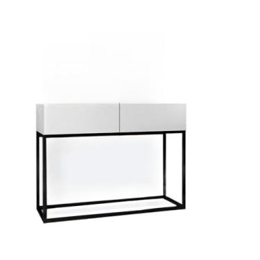 Imagem de Aparador Buffet Pequeno 90cm com 2 Gavetas para Cozinha Estilo Industrial com Pés de Ferro Preto(Branco Fosco)