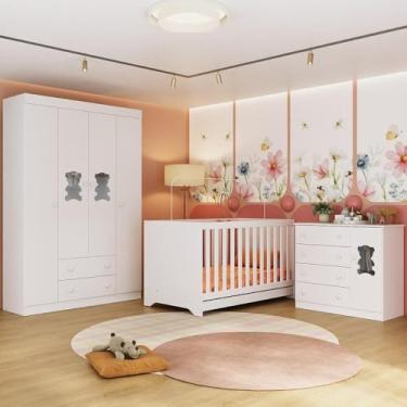 Imagem de Quarto de Bebê Completo com Berço Americano 3 em 1 Teddy Multimóveis Mp4644 Branco