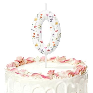 Imagem de Velas de aniversário de flores silvestres para bolo, número 0, decorações de aniversário, artigos de festa, topo de bolo de flores silvestres para decorações temáticas de festas para meninos e meninas
