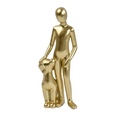 Imagem de SIETIOJI Estátua decorativa de homem e cachorro, escultura de casa moderna, presente memorial para amantes de animais de estimação, cinza (glod)