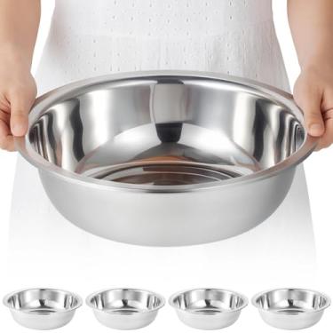 Imagem de Tigelas de mistura de aço inoxidável, 4 peças, bacia de cozinha, tigela de salada grande extra, acabamento espelhado, pode ser lavada na lava-louças, tigela de mistura para cozinhar assar alimentos
