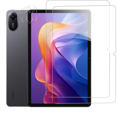 Imagem de KONXISA Pacote com 2 protetores de tela para tablet Xiaomi Redmi Pad 2, protetor de tela de vidro temperado com película de lente, película protetora transparente HD antiarranhões e sem bolhas