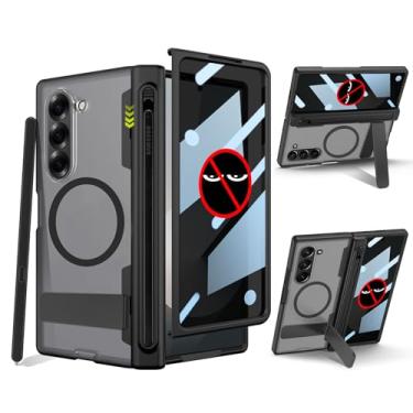 Imagem de liuziyi Capa para Samsung Galaxy Z Fold 6 com novo suporte de caneta integrado, para acessórios Magsafe de forma redonda, protetor de tela de privacidade, suporte de metal, translúcido transparente