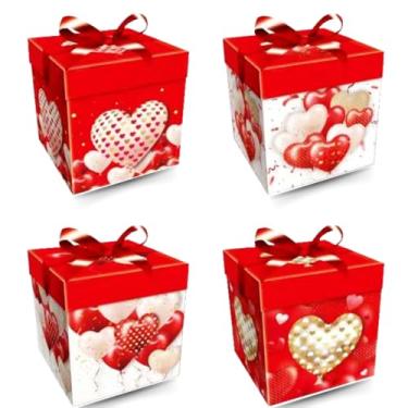 Imagem de Caixa para Presente Desmontada VMP | Estampa Corações + Fita Decorativa | Tamanho 30 × 30 × 30 cm.