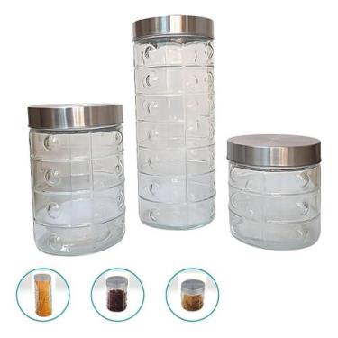 Imagem de Kit 3 Potes De Vidro Herméticos Inox 870Ml 1260Ml 2130Ml - Fratelli