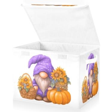 Imagem de Blueangle Caixas de armazenamento dobráveis 1 pacote, abóboras, girassóis, gnomos, cestas de armazenamento com tampas e alça para casa, quarto, armário e escritório (141)