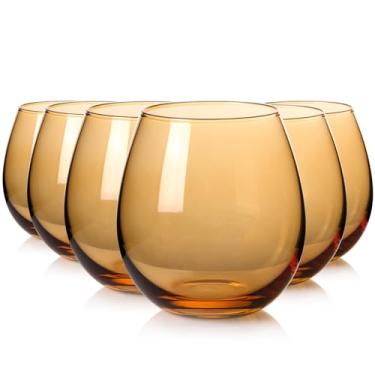 Imagem de ELERGIFTS Conjunto de taças de vinho âmbar sem haste de 170 a 425 g, vidro colorido de cristal soprado à mão, vidro multicolorido para amantes, casamento, aniversário, presentes de Natal para mulheres
