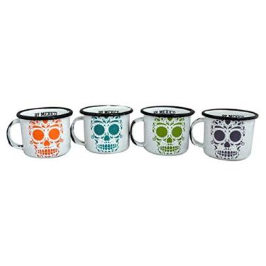 Imagem de BY MEXICO Caveira Design Mini Pocillo de Peltre, 76,5 g Calaveras Canecas - Conjunto de 4