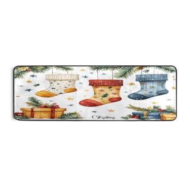 Imagem de Qilmy Lindo tapete de corredor de meias de Natal colorido 183 x 61 cm, antiderrapante, antifadiga, confortável, tapetes longos, para quarto, sala de estar, banheiro, corredores, entrywa532