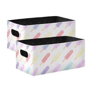 Imagem de xigua Conjunto de 2 caixas de armazenamento de picolés coloridos, cubo de armazenamento dobrável, organizador de cestas de armazenamento para brinquedos, livros, prateleiras, armário, lavanderia