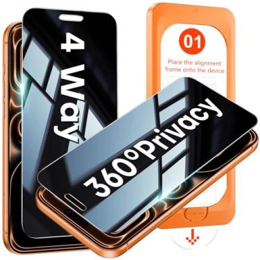 Imagem de OMOTON Protetor de tela de privacidade de 360° para iPhone 17 Pro Max [anti-espião de 4 vias], vidro temperado superior com dureza de 9H + e grau militar de 3 m, à prova de estilhaçamento, proteção