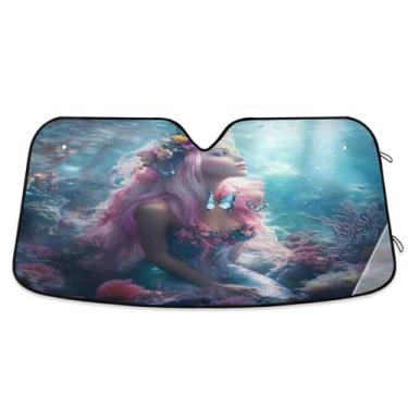 Imagem de Qilmy Linda sereia para-sol para para-brisa de carro, protetor de viseira dobrável, mantém a frescura, bloqueia raios UV e acessórios para proteger carros, SUVs, caminhões-(M) 263